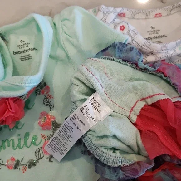 Pretty Tutu Bodysuit Set baby starters girl 9M Flower mint aqua pink grey Onsie - Picture 5 of 5